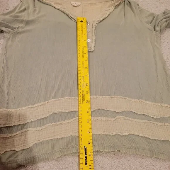 Nwot POL Ribbed Long Sleeve Henley Shirt Top Green Distressee Oversized Small - Picture 7 of 11